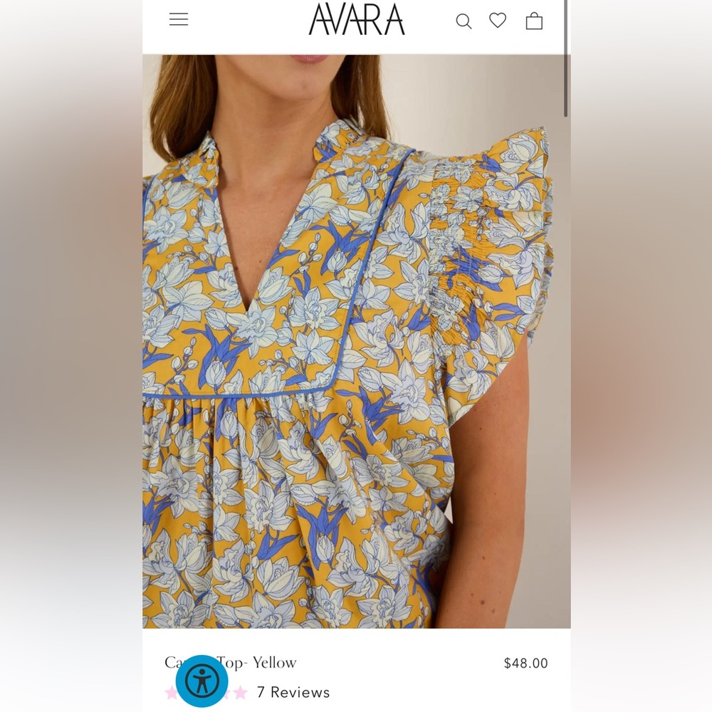 Avara Floral Ruffle Sleeve Top - Yellow and Blue Small (NWT) - Picture 2 of 4
